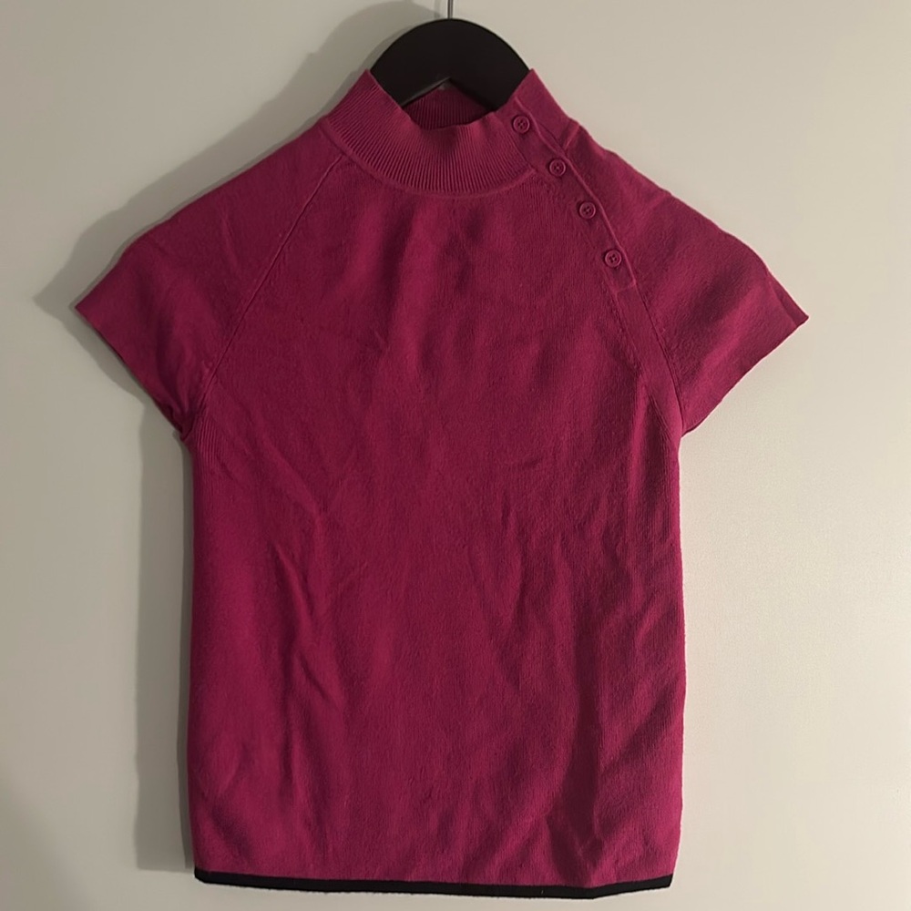 Maeve Anthropologie Pink Mock Neck Short Sleeve Sweater